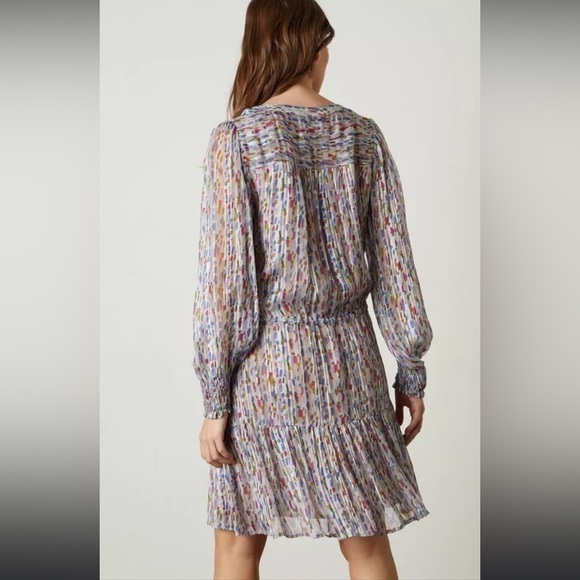 Velvet by Graham & Spencer Anastasia Printed Lurex Dress Long Sleeve Smocked S - Picture 8 of 16